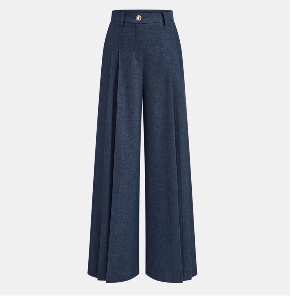 Commense Wide Leg Trousers in Navy Blue